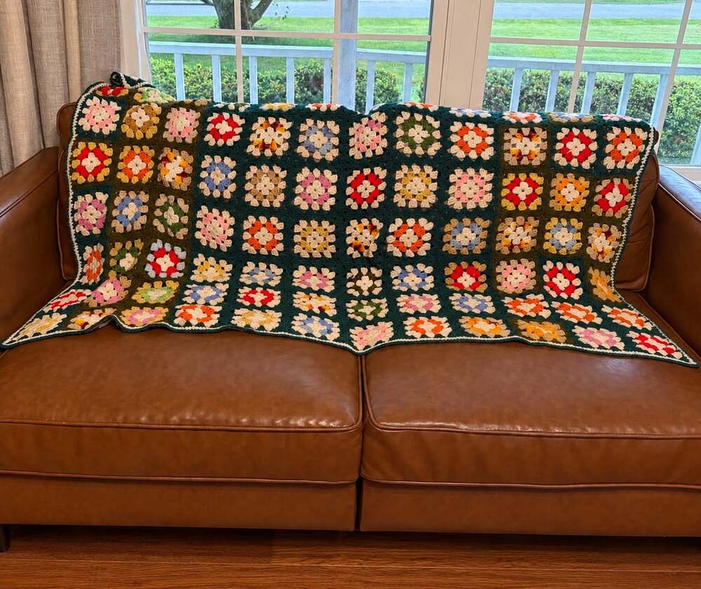 Handmade Crochet Granny Square Afghan Throw Multicolor Flowers